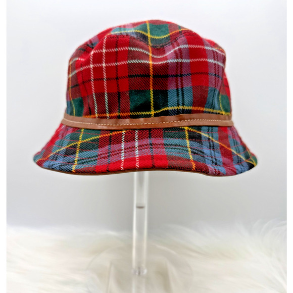Michael by Michael Kors Red Tartan Plaid Bucket Hat W/Leather Trim M/L main image 5